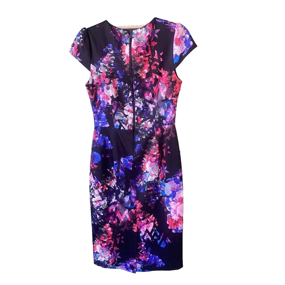 Betsey Johnson Dress Womens 2 Multicolor Feminine Cap Sleeve Knee Length Party